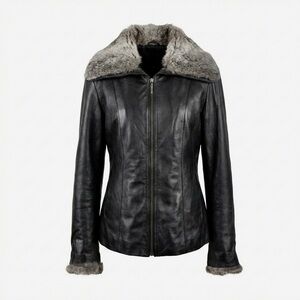 Danier Genuine Leather Jacket Small Black Rabbit Fur Collar & Cuffs S